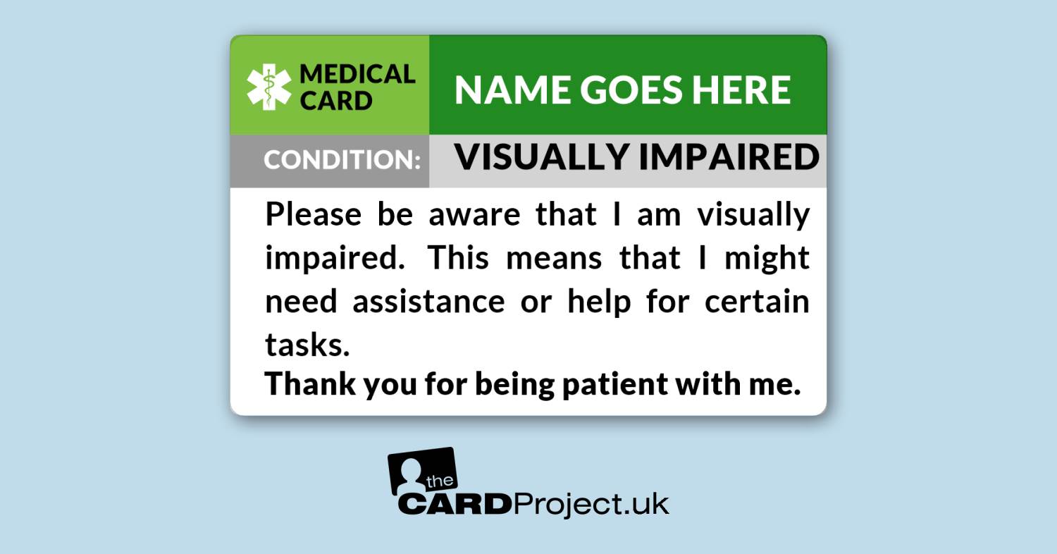 Visually Impaired Awareness Medical ID Alert Card  (FRONT)